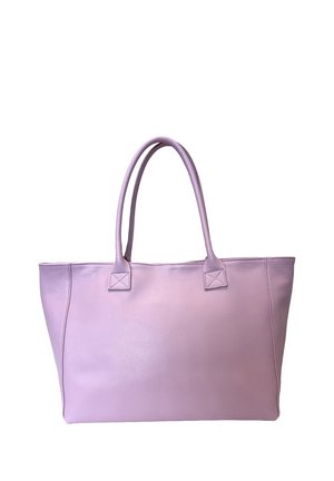 Borsa in pelle viola chiaro con due manici e cuciture semplici su sfondo bianco.