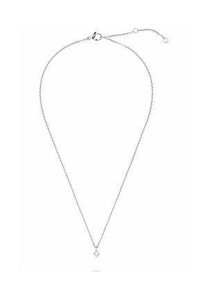 Zarte Silberkette mit einem kleinen runden Anhänger aus klarem Edelstein und verstellbarem Verschluss.