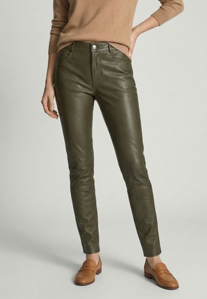 STRETCH - Leren broek - oliv