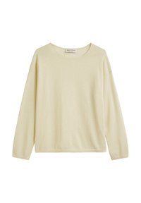 Maglietta beige chiaro a maniche lunghe realizzata in tessuto morbido; scollo rotondo, spalle scese e vestibilità rilassata. Etichetta sul collo.