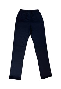 Pantaloni neri con elastico in vita, realizzati in un materiale liscio e elasticizzato. Lunghezza totale con design aderente e senza motivi o componenti visibili.