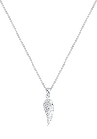 Collana d'argento con pendente a forma di ala decorato con pietre di zirconia cubica trasparente, su una catena sottile con finitura liscia.