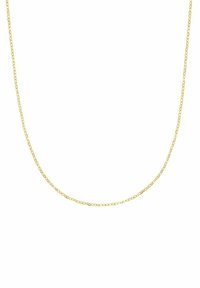 Collana in oro con un design delicato e sottile. Presenta anelli ovali e una finitura lucida, offrendo una texture liscia e una sensazione di leggerezza.