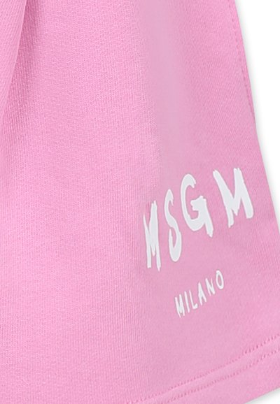 Indumento in cotone rosa con logo stampato bianco "MSGM" e "MILANO" nella parte inferiore. Texture morbida con un design casual e moderno.