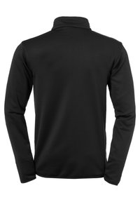 Zwarte langekraag pullover met lange mouwen, gemaakt van gladde, gestructureerde stof. Geen zichtbare logo's of patronen op de achterkant.