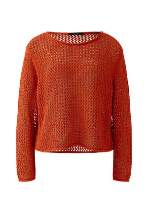 Losgebreide, lichtgewicht trui met lange mouwen in gebrand oranje, met een ronde halslijn en licht cropped zoom.