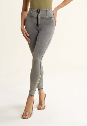 Jeggings - light grey jeans black seams
