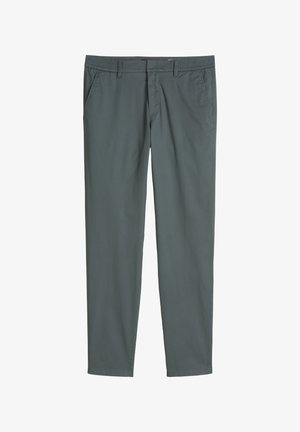 Pantalons décontractés gris pour hommes, coupe droite, avec passants pour ceinture et poches avant.