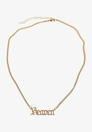 Guldmetal halskæde med ordet "Himmel" i en flydende, gotisk skrifttype. Inkluderer en delikat kæde med en justerbar lukning.