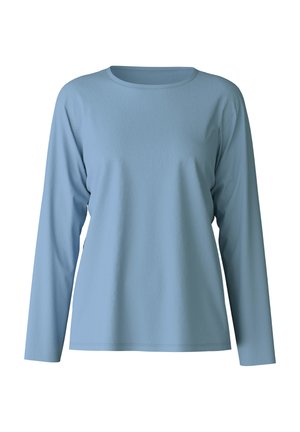 Lange mouwen, lichtblauw shirt gemaakt van zachte stof, met een ronde hals en een relaxed fit voor comfort. Geen zichtbare patronen of accenten.