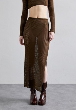 AJUR SHEER SKIRT - Maxi skirt - chocolate