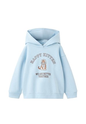Sweat à capuche bleu clair avec un chaton assis portant un foulard imprimé léopard et le texte "Happy Kitten" et "We Are Better Together."