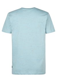 Light blue cotton t-shirt with short sleeves, crew neckline, and a textured finish featuring subtle variations in color.