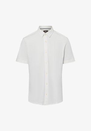 Kurzärmliges weißes Hemd mit Knöpfen aus leichtem Stoff, mit Kragen, normaler Passform und subtiler Textur.