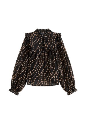 New Look, SEMI SHEER FLORAL PRINT RUFFLE BIB  - Bluse - black pattern