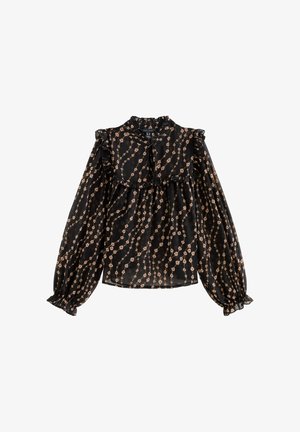 New Look, SEMI SHEER FLORAL PRINT RUFFLE BIB - Blouse - black pattern