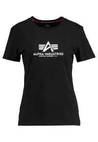 T-shirt noir en coton avec un logo blanc comprenant des lettres stylisées "A" et "I" ainsi que cinq bandes horizontales. Design classique à col rond.