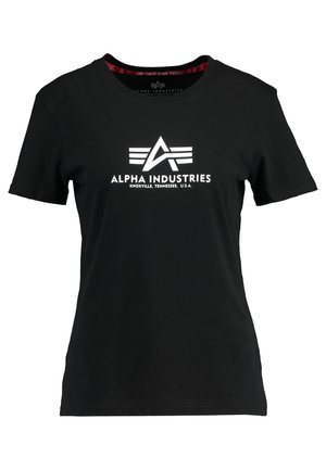 Black cotton t-shirt featuring a white logo with stylized letters "A" and "I" and five horizontal stripes. Classic crew neck design.