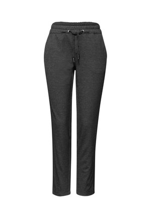 Pantaloni della tuta grigio scuro realizzati in tessuto testurizzato, dotati di un elastico in vita con cordoncino e gambe affusolate per una silhouette aderente.