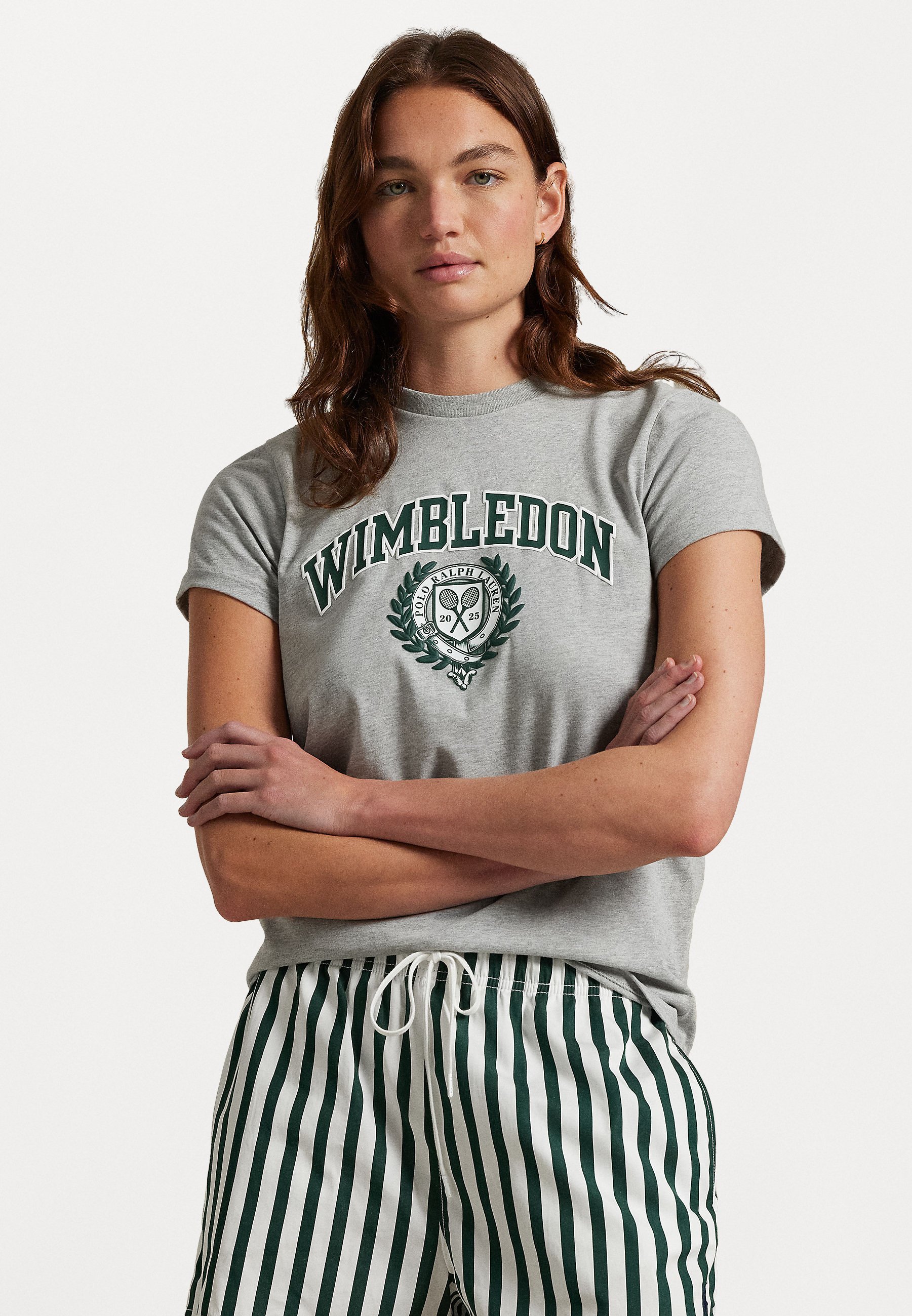 売れ筋商品|||ラルフローレン Tシャツ レディース トップス WIMBLEDON CREST JERSEY TEE - Print T-shirt - andover heather Polo Ralph Lauren WIMBLEDON CREST JERSEY TEE - Print T-shirt