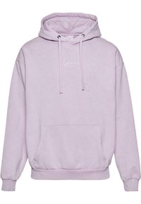 Felpa viola chiaro con cappuccio regolabile, tasca frontale e un accentuazione con logo bianco sul petto. Realizzata in materiale morbido e strutturato.