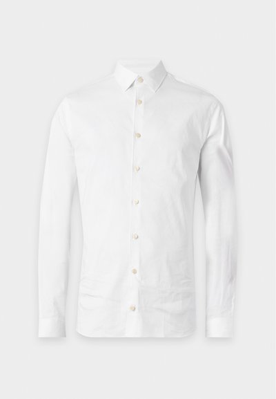 White long-sleeve button-up shirt with collar, displayed front-facing against a plain white background.