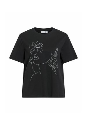 VILA, SHORT-SLEEVED T-SHIRT VISYBIL ROUND NECK - Tričko s potlačou - black beauty