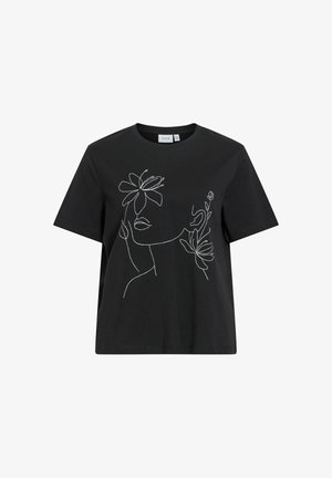 VILA, SHORT-SLEEVED T-SHIRT VISYBIL ROUND NECK - Tričko s potlačou - black beauty