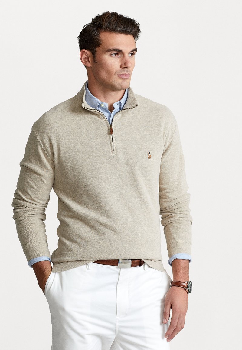 Polo Ralph Lauren Big & Tall - ESTATE RIB QUARTER ZIP PULLOVER - Striktrøje - tuscan beige heather, Forstør