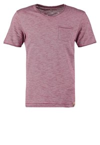 T-paita lyhyillä hihoilla, pyöreällä kaula-aukolla, heather-burgundin värisestä kankaasta, jossa on pieni rintatasku ja pehmeä texture. Helmassa on kudottu etiketti.