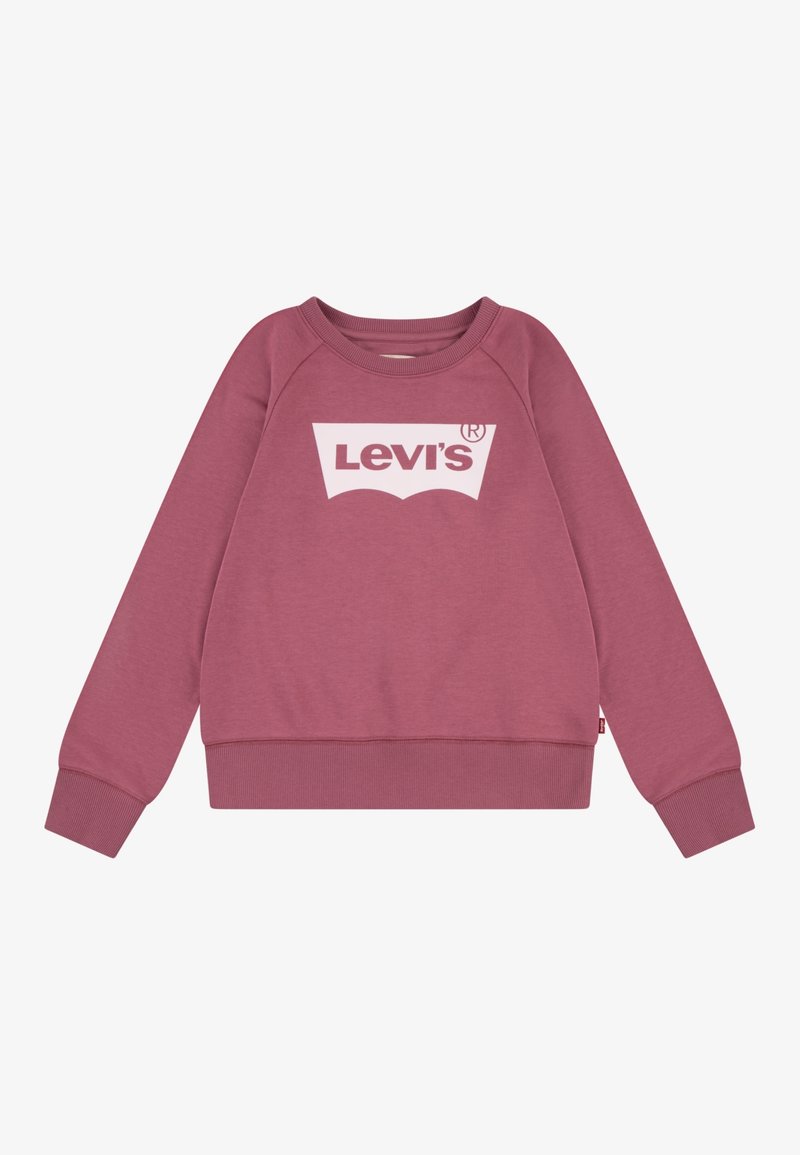 Sweat-shirt à manches longues couleur rose poudré avec col rond, poignets et ourlet côtelés, arborant un logo Levi’s blanc sur la poitrine.