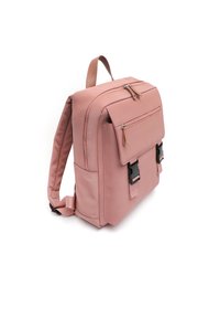 Rosa, syntetiskt material ryggsäck med en strukturerad design, framfickan med dragkedja och två justerbara sidospännen. Vadderade axelremmar.