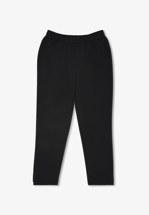 Sorte, lige bukser lavet af glat stof med elastisk talje og sidelommer, med rene sømme og uden synlige mønstre.