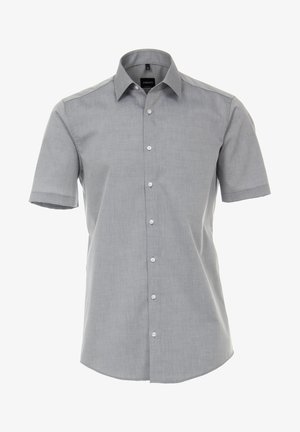 Kortetermijn overhemd met korte mouwen in een lichtgrijze stof, met een gestructureerde kraag, een knoopsluiting aan de voorkant en een nette zoom.