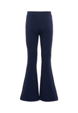 Pantalon bleu marine taille haute avec jambes larges et évasées, présenté à plat sur un fond blanc.