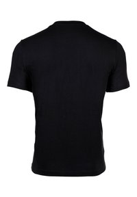 T-shirt nera a maniche corte con collo rotondo, realizzata in morbido tessuto di cotone. Presenta una schiena semplice senza motivi o loghi.