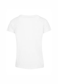 Weißes T-Shirt mit kurzen Ärmeln und Rundhalsausschnitt. Hergestellt aus glattem Stoff, mit einem schlichten, ungeschmückten Design ohne Muster oder Akzente.