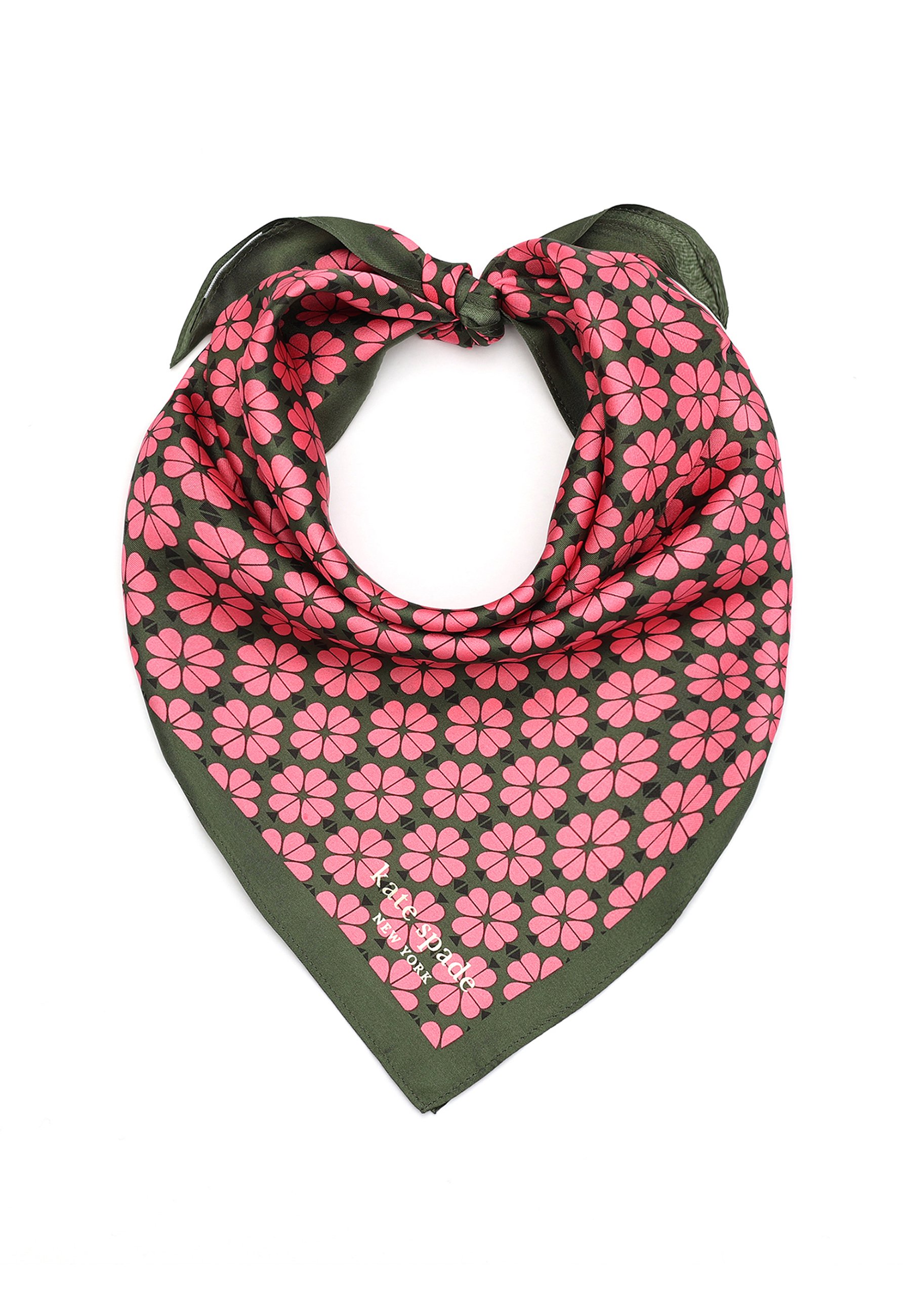 KATE SPADE Silk Scarf Pink Olive Green Black Silk Floral 