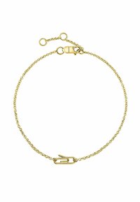 Pulsera de cadena en tono dorado que presenta un diseño de cierre simple y clip, con una textura delicada y entrelazada, y longitud ajustable.