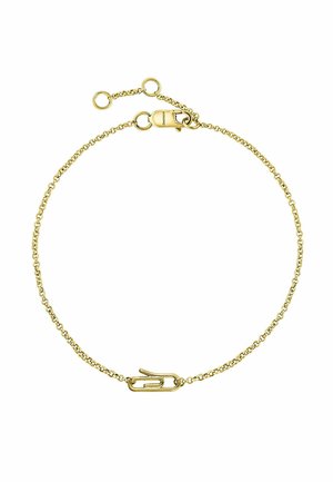 Pulsera de cadena en tono dorado que presenta un diseño de cierre simple y clip, con una textura delicada y entrelazada, y longitud ajustable.
