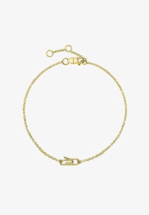 Pulsera de cadena en tono dorado que presenta un diseño de cierre simple y clip, con una textura delicada y entrelazada, y longitud ajustable.