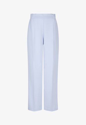 Helle blaue, hochgeschnittene, weite Hosen mit glatter Textur und ohne sichtbare Muster oder Beschläge. Entworfen für eine entspannte Passform.