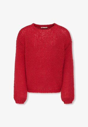 Crvena labavo pletena džemper s dugim rukavima i okruglim izrezom, od meke, teksturirane pređe s rebrastim manžetama i rubom.