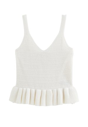 Witte gebreide mouwloze top met V-hals en gerimpelde zoom.