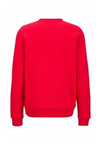 Rode sweatshirt met een ronde hals, lange mouwen, geribbelde cuffs en een zachte textuur. Heeft een effen kleur zonder zichtbare patronen of logo's.