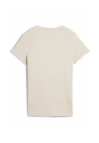 Lichtbeige geribde t-shirt met korte mouwen, voorzien van een klassieke ronde hals en een zachte textuur, met een recht gesneden zoom.
