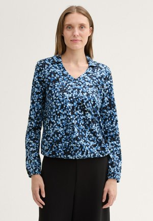 Bluse - navy watercolor squares design