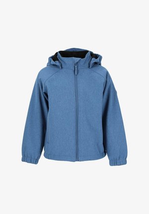Blaue Zip-Jacke mit Kapuze, aus strukturiertem Stoff. Mit elastischen Bündchen und Taschen. Innenfutter aus schwarzem Material.