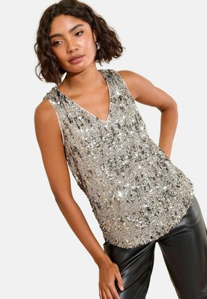 V-NECK SEQUIN - Top - gunmetal