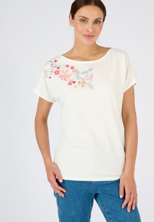 BRODERIE FLEURS - T-Shirt print - blanc cassé
